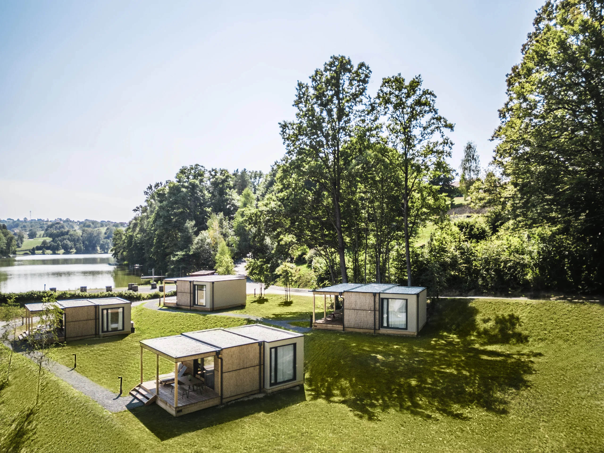 Forest cabins along the water